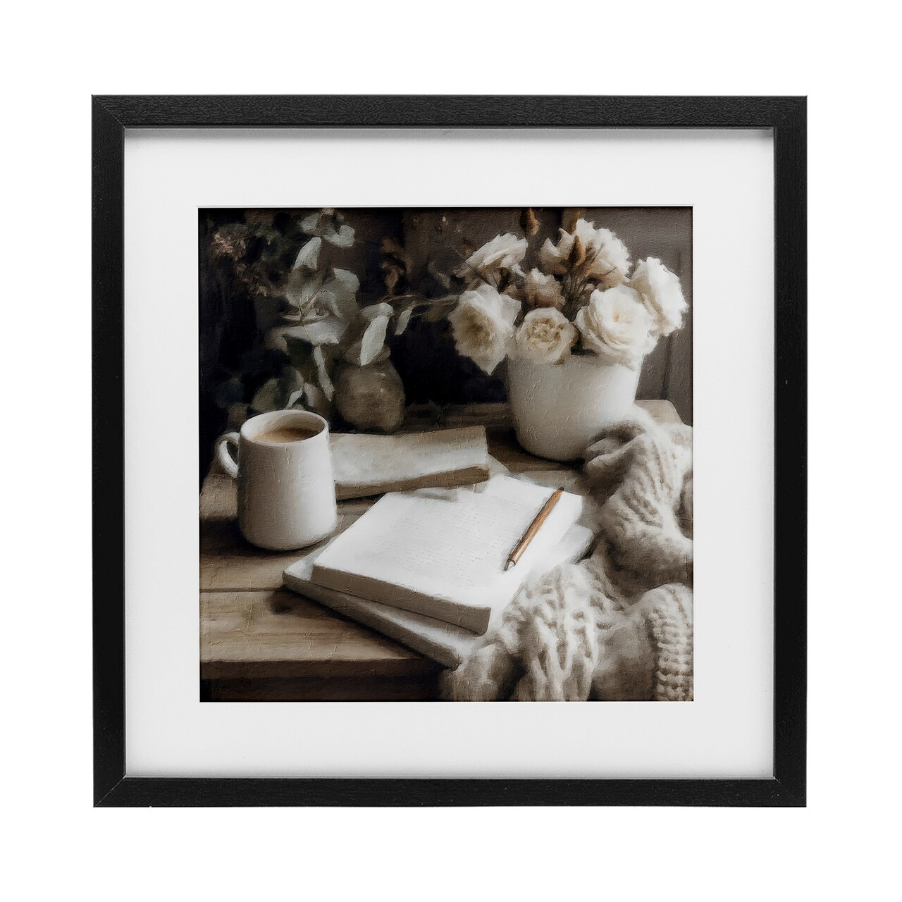 Stupell Industries Morning Coffee & Journaling Framed Print Under Glass, design by Riley B